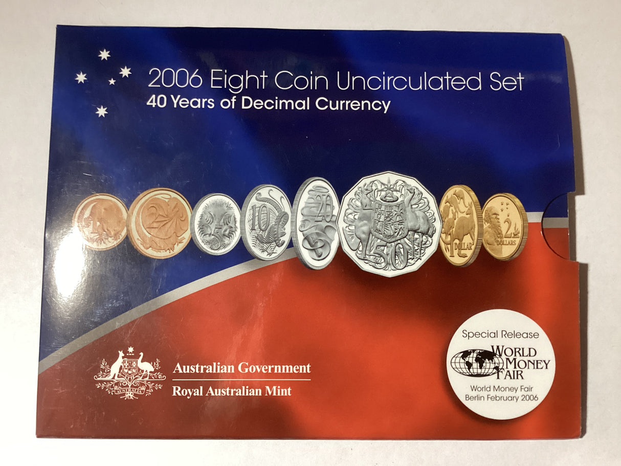 2006 Australian Uncirculated Set. 40 Years of Decimal Currency. World Money Fair Special Release.