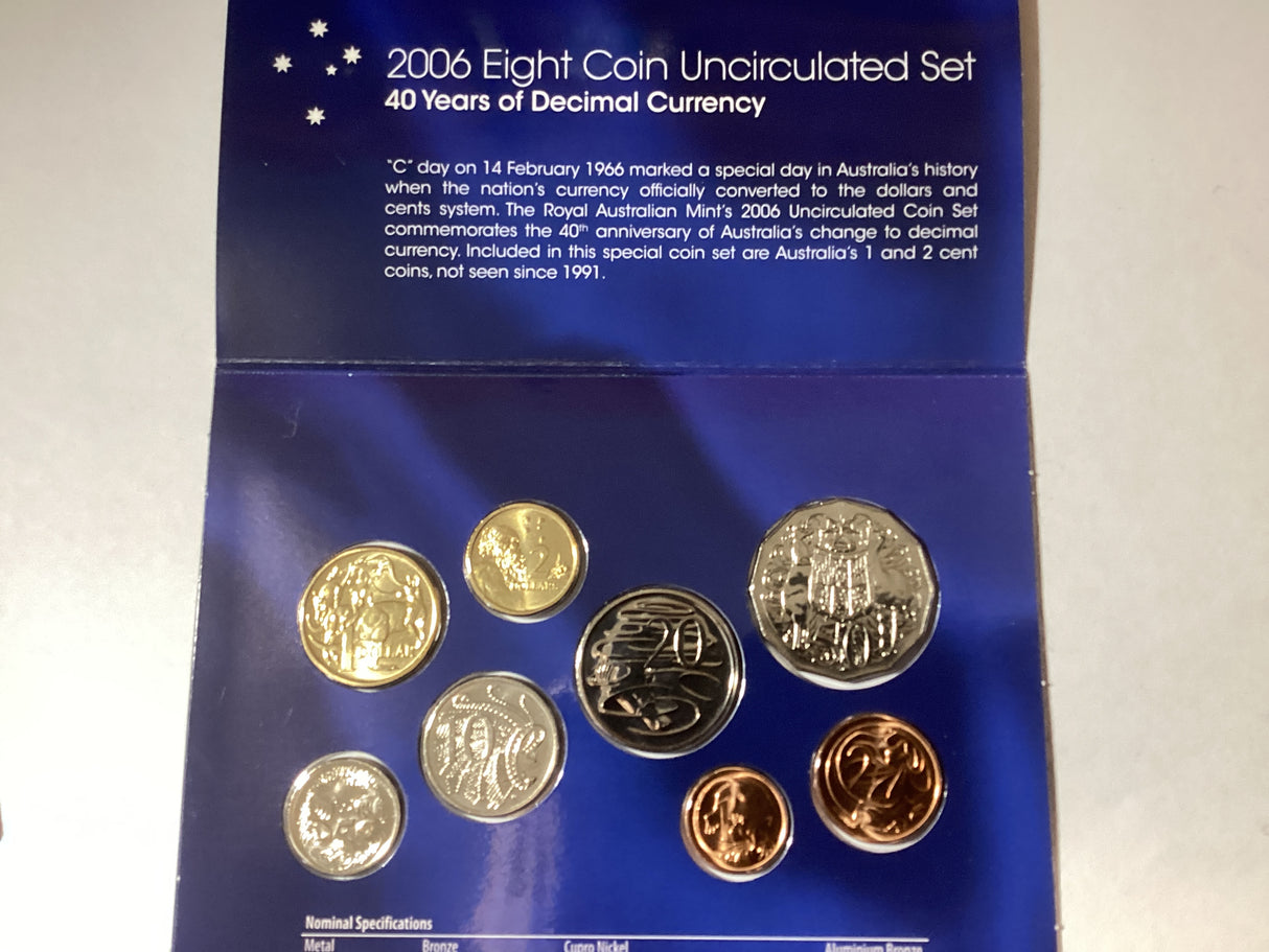 2006 Australian Uncirculated Set. 40 Years of Decimal Currency. World Money Fair Special Release.