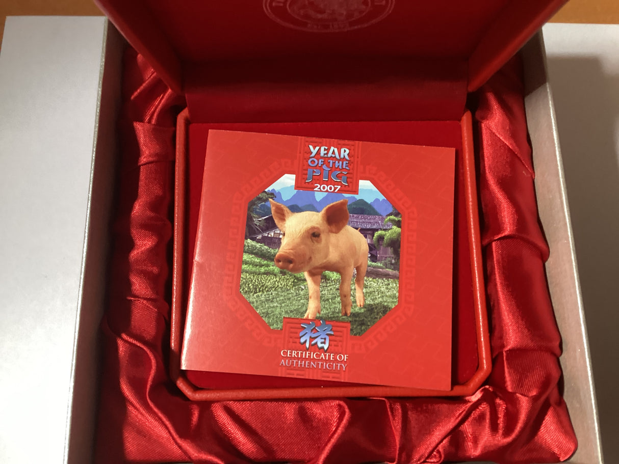 2007 $1 Year of the Pig 1oz Lenticular Coin. Silver Proof Coin.
