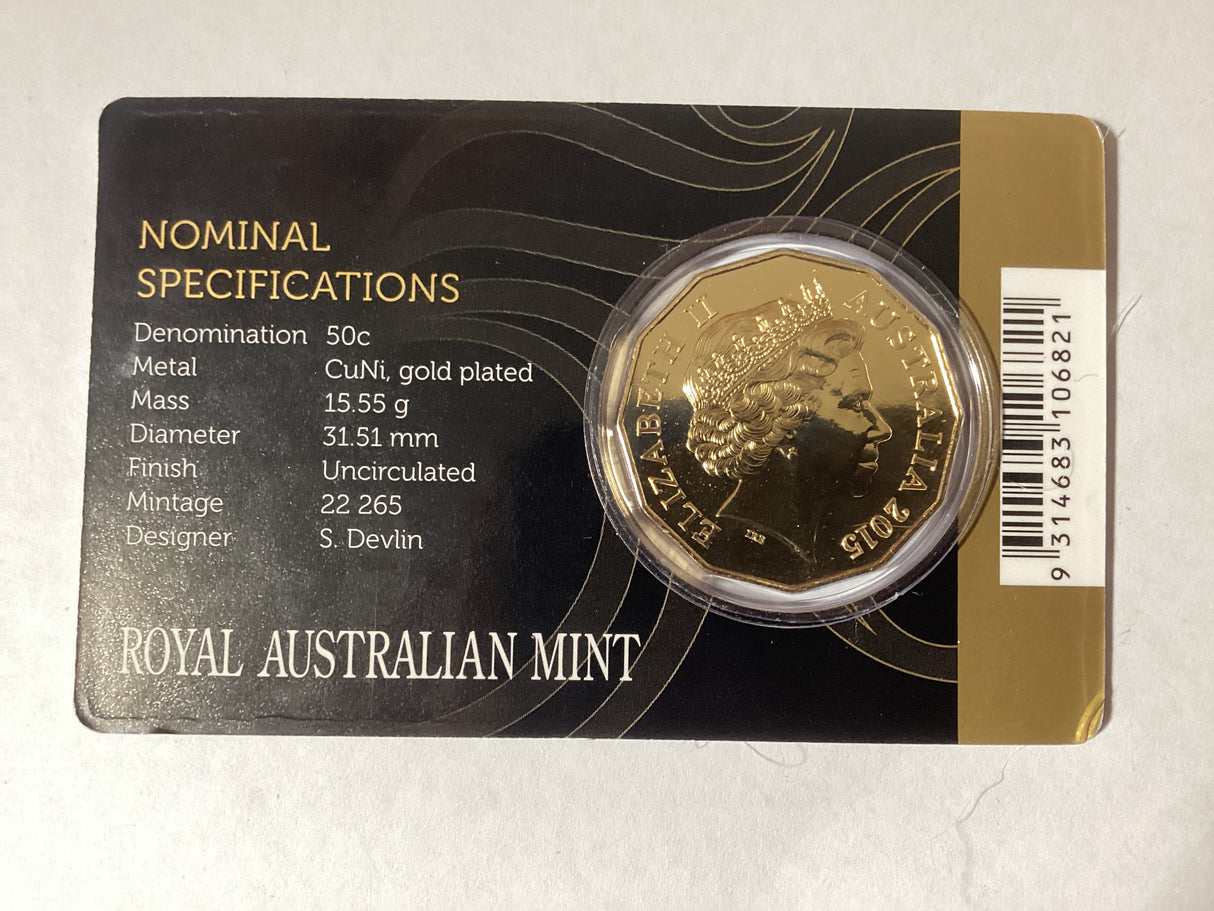 2015 50c Carded Coin. 50th Anniversary of the Royal Australian Mint. Open Day.