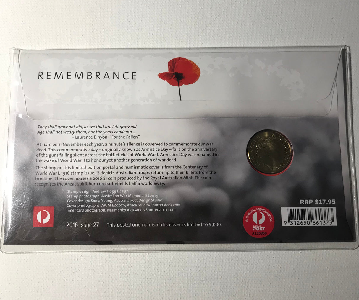 2016 PNC $1 Remembrance. Lest We Forget. 100 Years of ANZAC