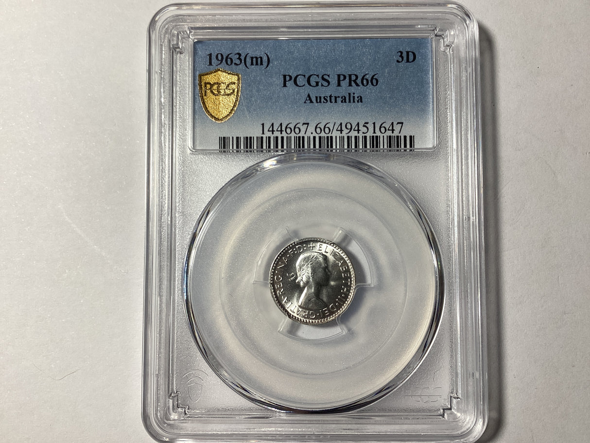 1963 Melbourne Proof Three Pence. PCGS PR66