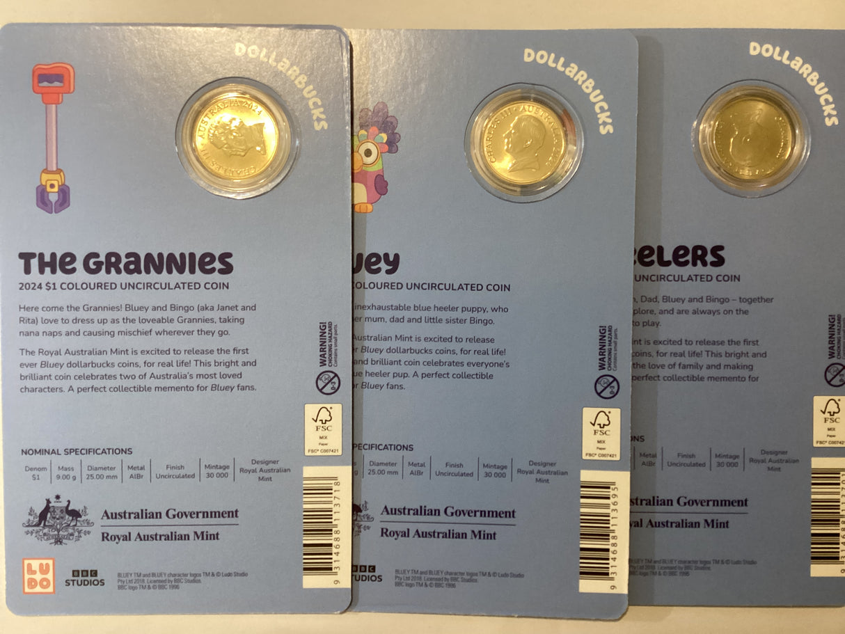 2024 Bluey $1 Coloured Three Coin Collection