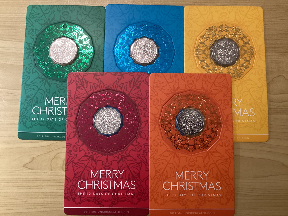 2019 50c Merry Christmas Carded Coins - Full Set