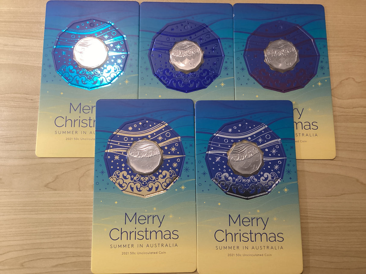 2021 50c Merry Christmas Carded Coins - Full Set