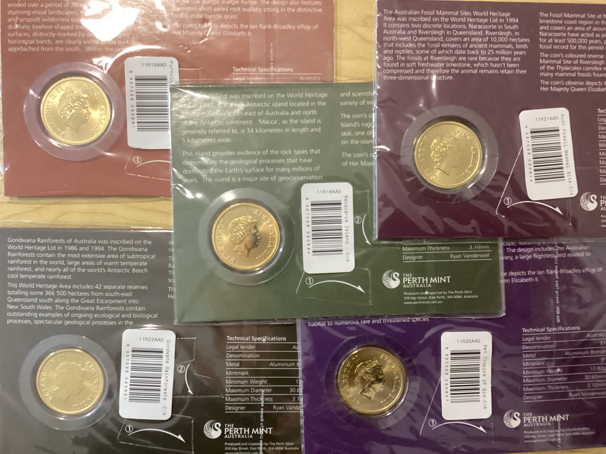 2011 $1 World Heritage Set of 5 Carded Coins
