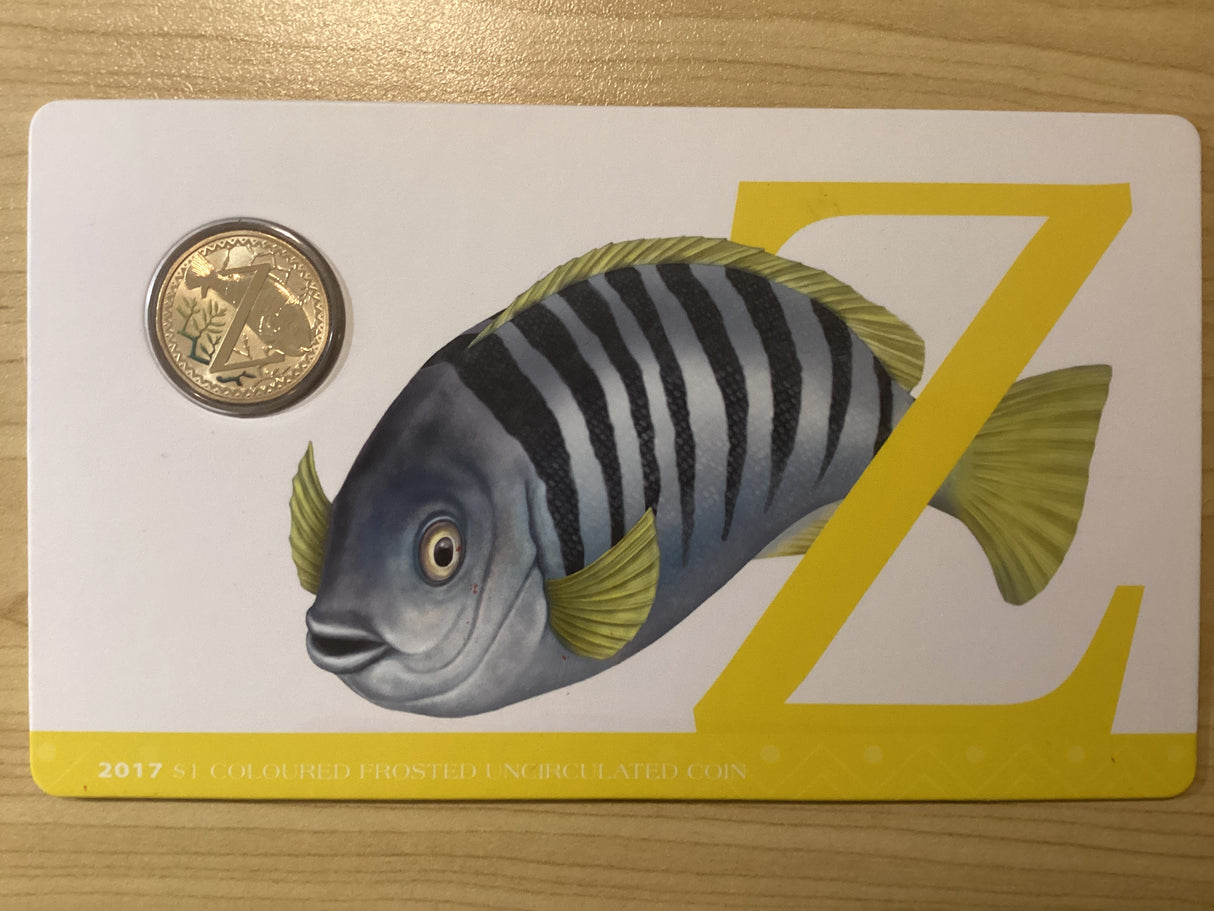 2017 $1 Z is for Zebra Fish Coloured Carded Coin