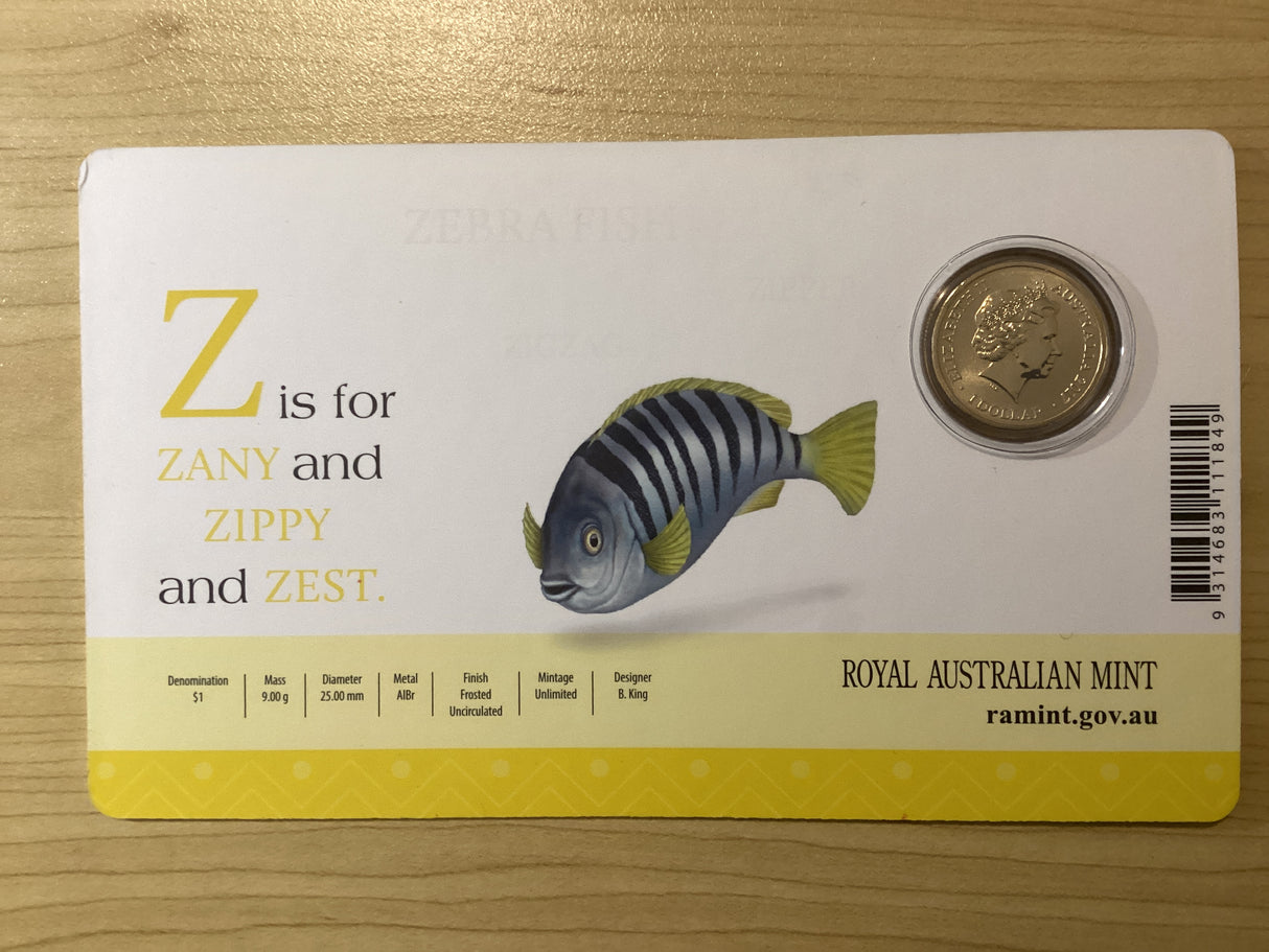 2017 $1 Z is for Zebra Fish Coloured Carded Coin