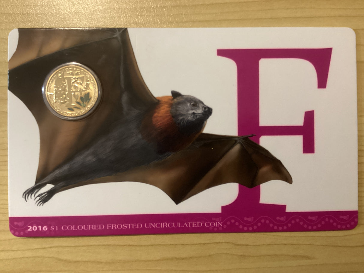 2016 $1 F is for Flying Fox Coloured Carded Coin