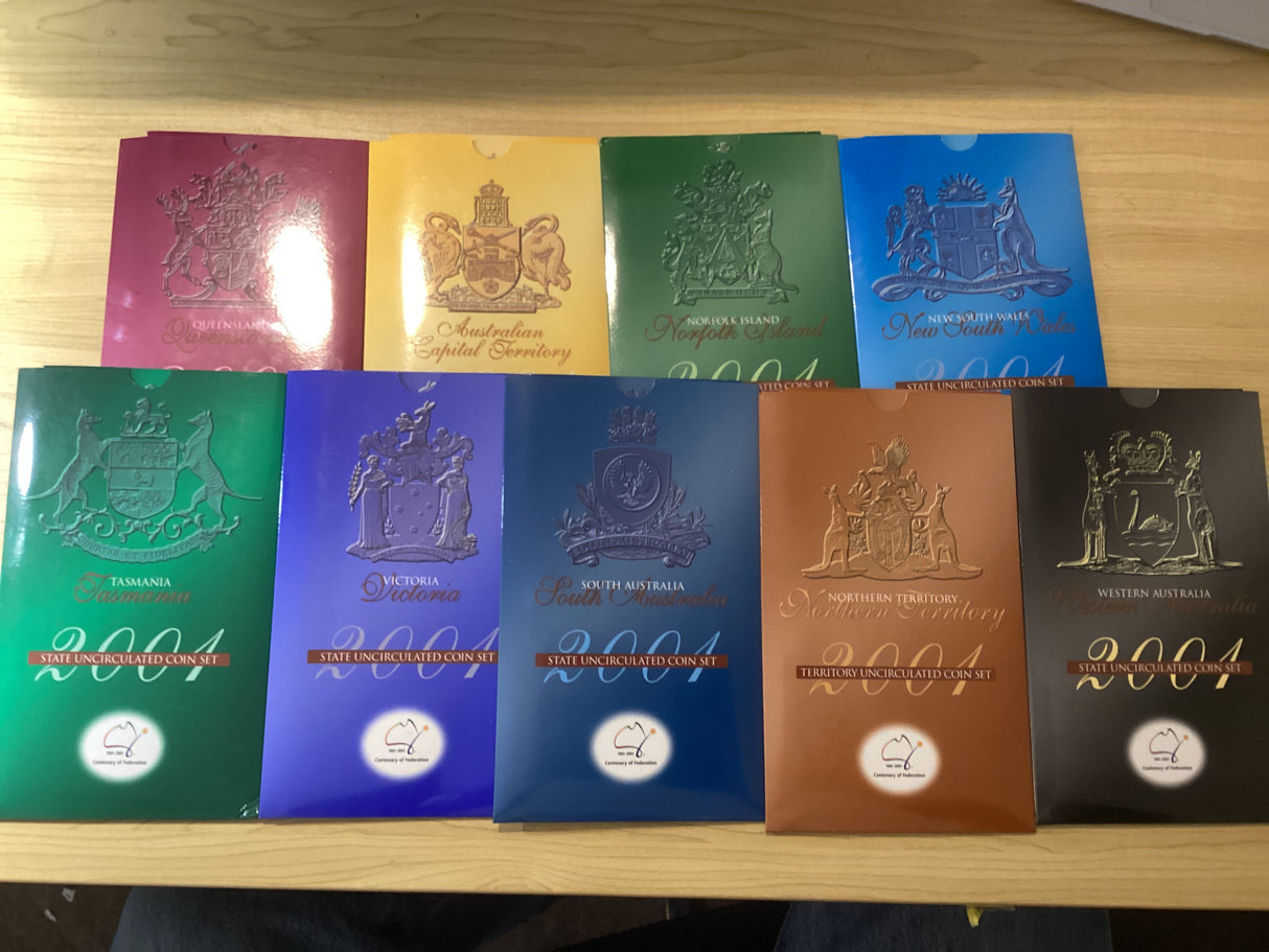 2001 State Series Uncirculated Coins. Full Set of 9
