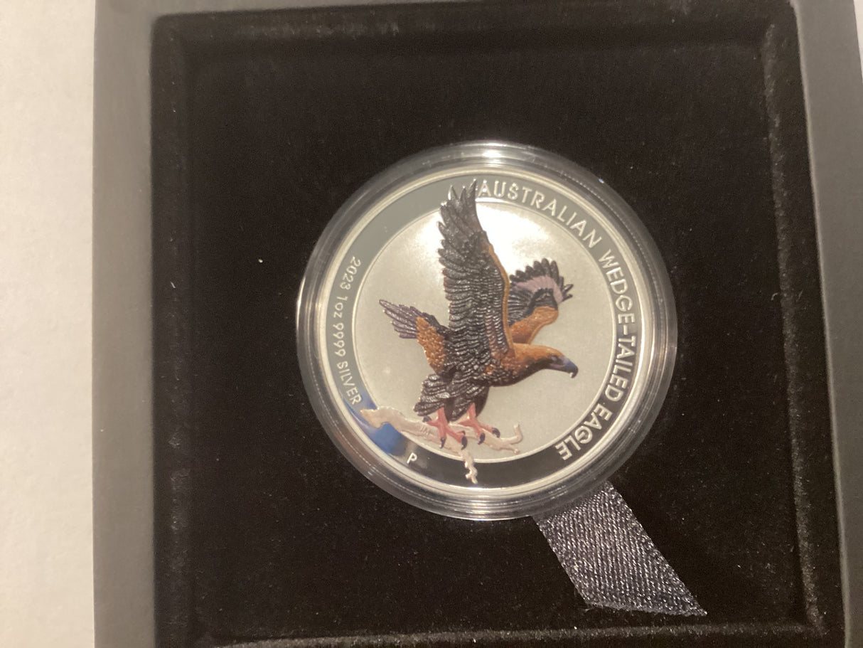 2023 $1 1oz Silver Coloured Proof Coin. Australian Wedge-Tailed Eagle.