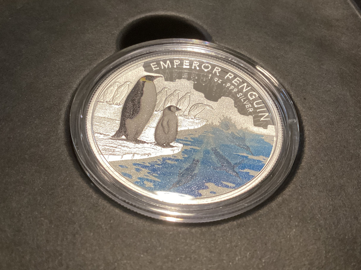 2023 $5 Silver Proof Coin. Australian Antarctic Territory. Emperor Penguin.