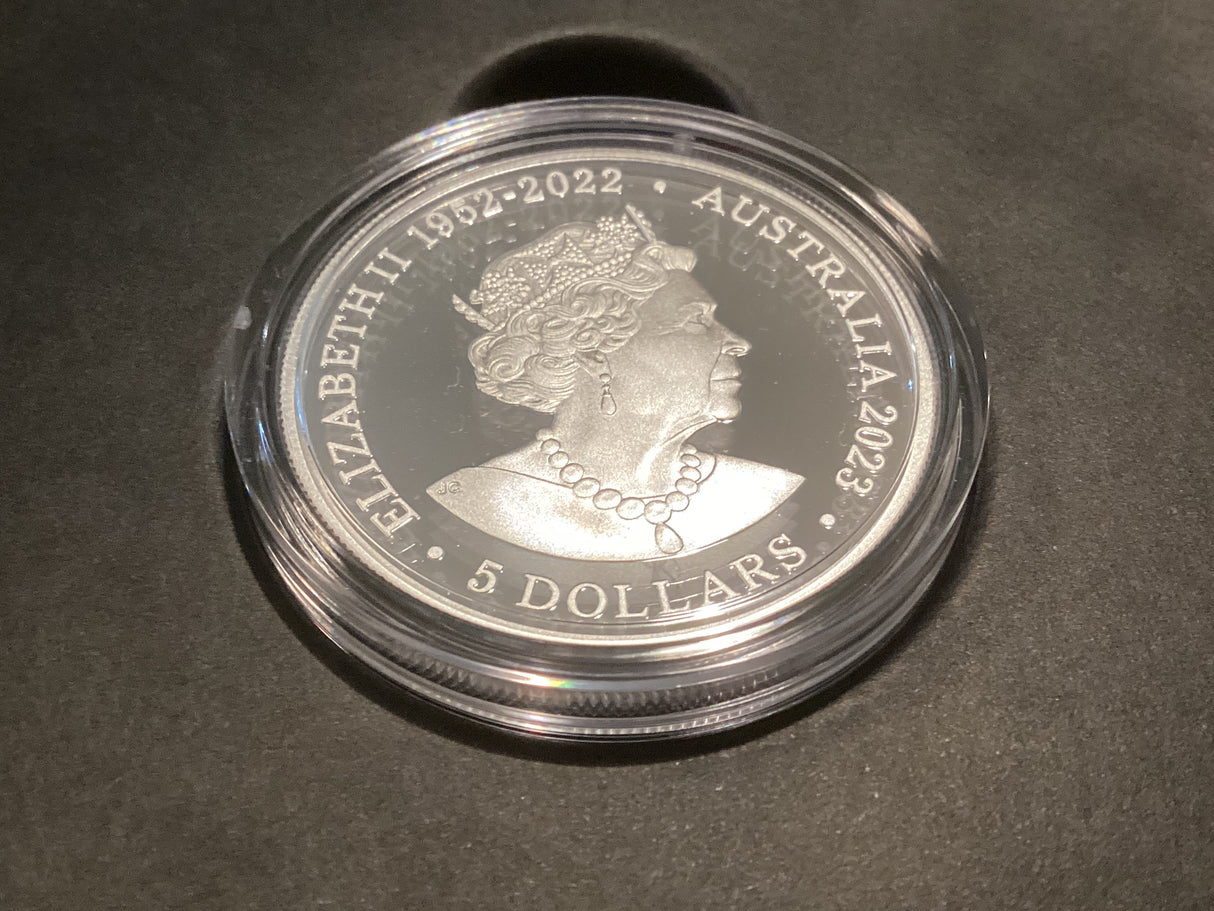 2023 $5 Silver Proof Coin. Australian Antarctic Territory. Emperor Penguin.