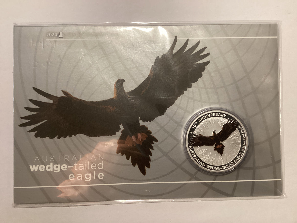 2024 $1 Coloured Silver Coin. Wedge-Tailed Eagle on Card.