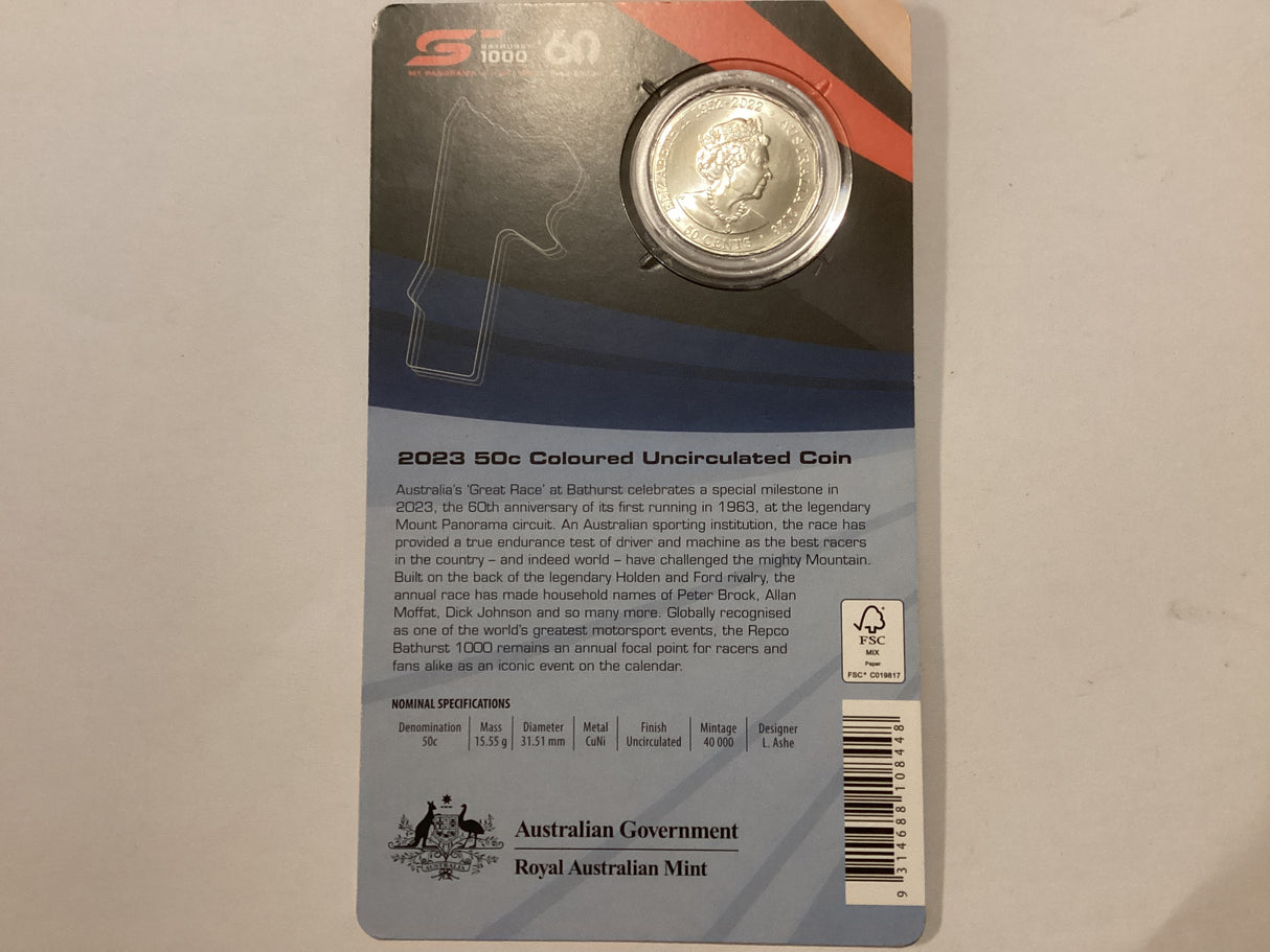 2023 50c Carded Coin. 60th Anniversary of the Bathurst Great Race