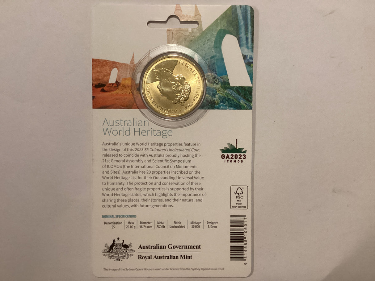 2023 $5 Coloured Uncirculated Coin. Australian World Heritage