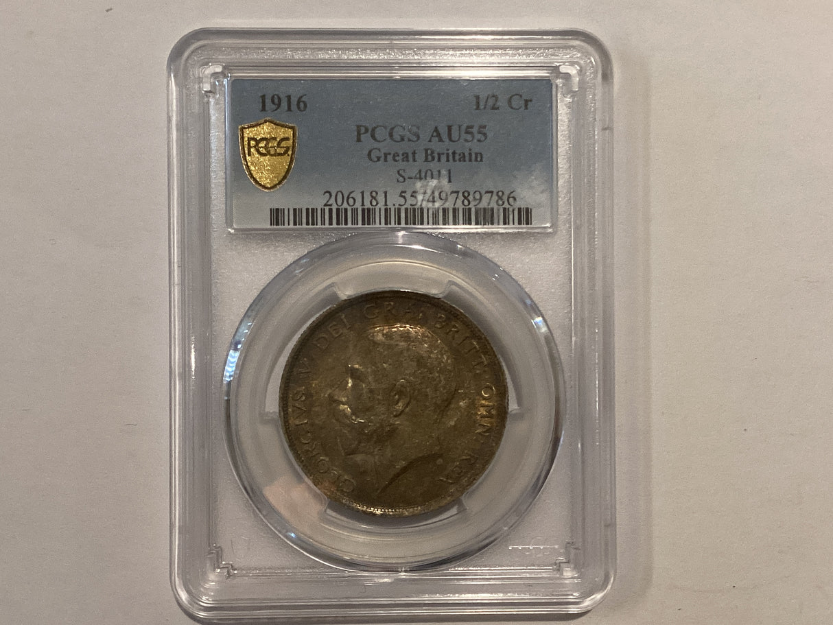 1916 Great Britain Half Crown. AU55.