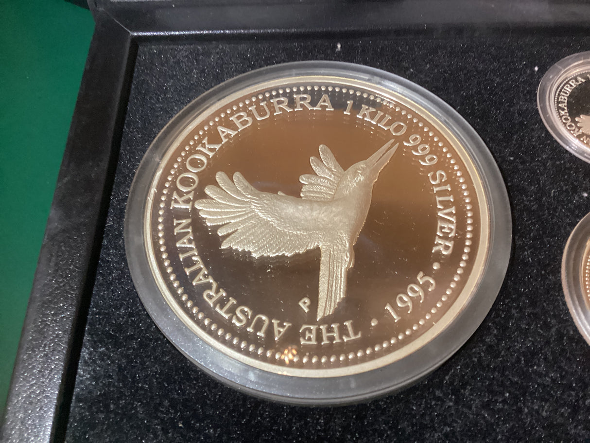 1995 Australian Kookaburra Proof Issue Kilo Collection. 1kg, 10oz, 2oz, 1oz.