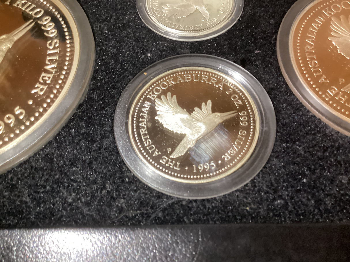 1995 Australian Kookaburra Proof Issue Kilo Collection. 1kg, 10oz, 2oz, 1oz.