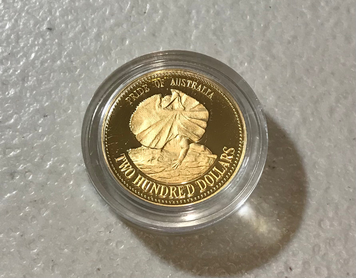 1989 $200 Frilled Neck Lizard Gold Proof Coin