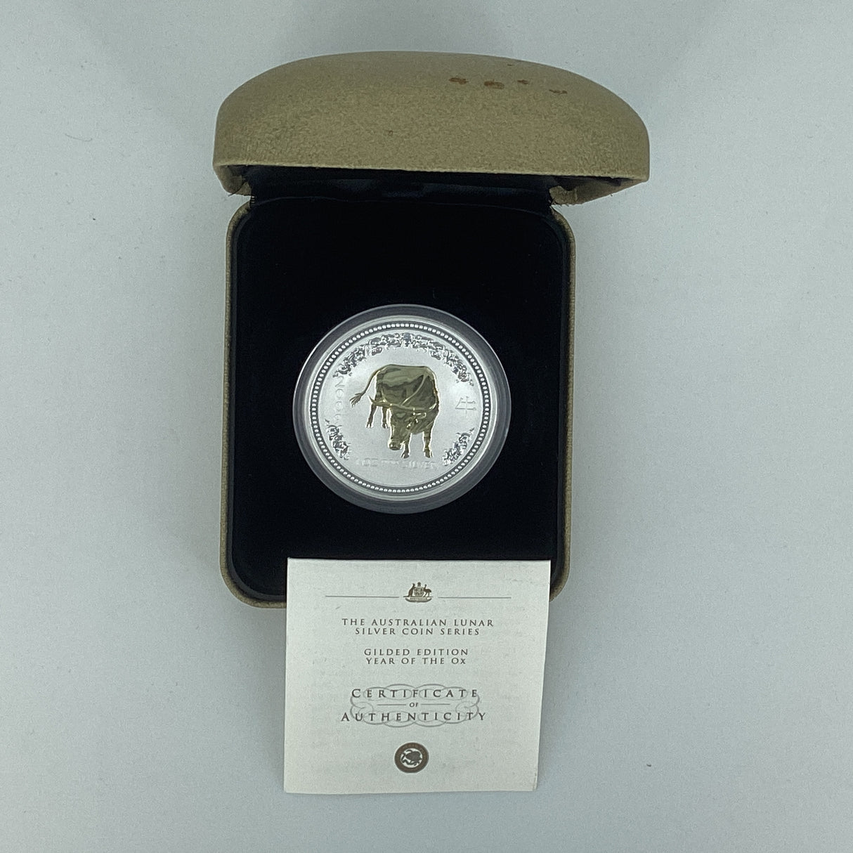 2009 $1 1oz Silver Proof Coin. Year of the Ox. Gilded Edition. Lunar Series.