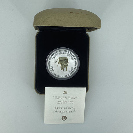 2009 $1 1oz Silver Proof Coin. Year of the Ox. Gilded Edition. Lunar Series.