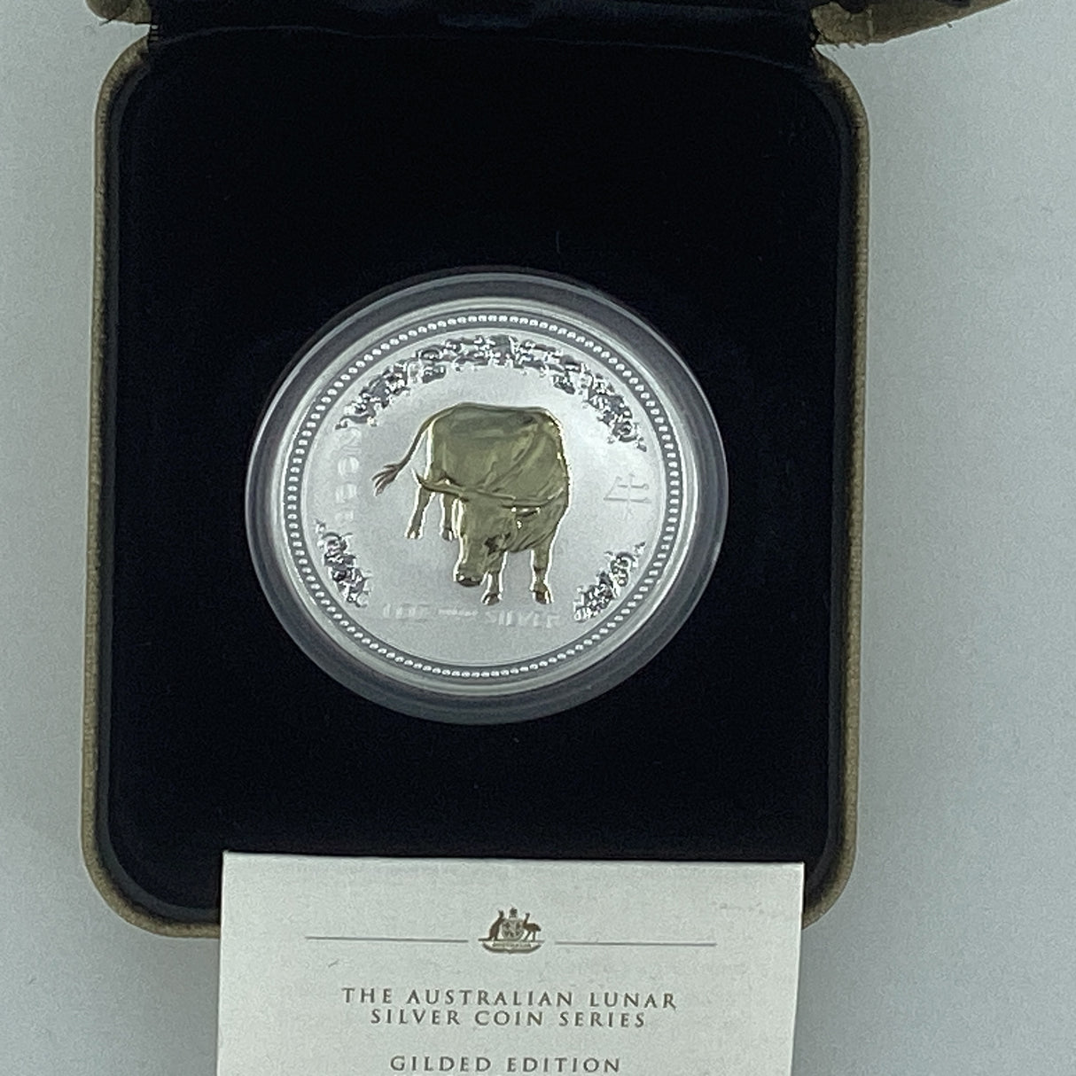 2009 $1 1oz Silver Proof Coin. Year of the Ox. Gilded Edition. Lunar Series.