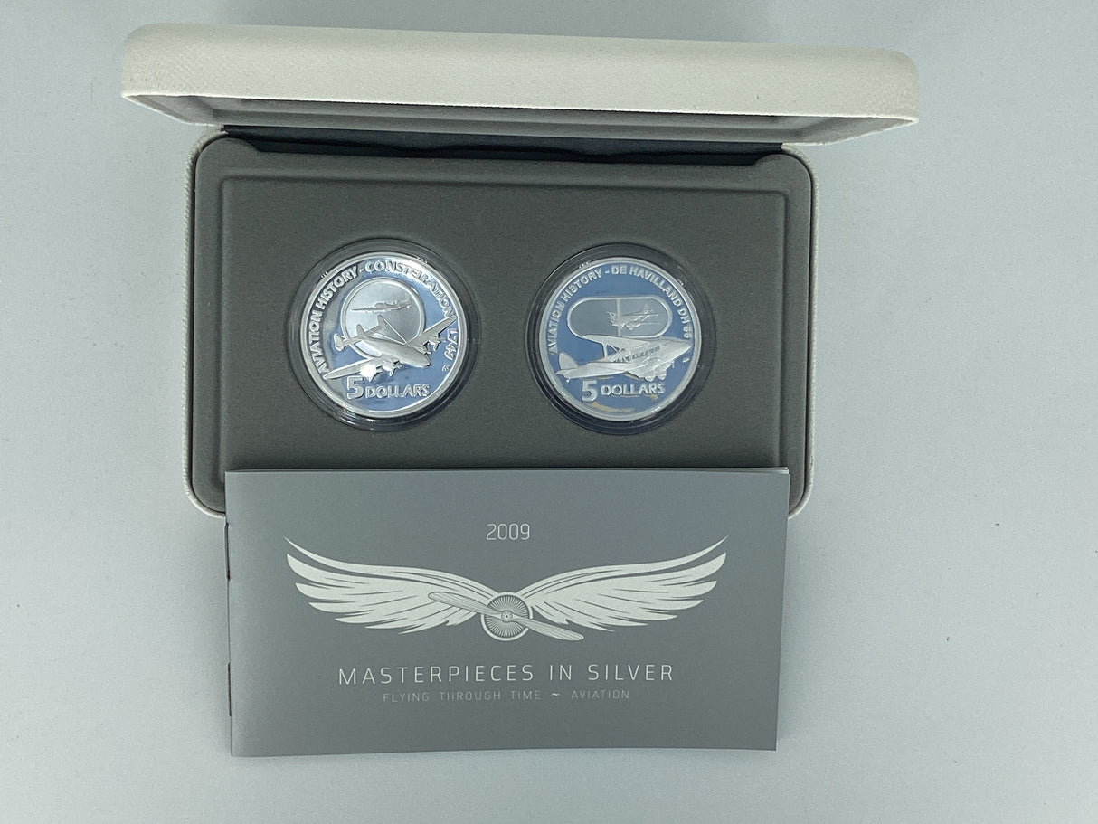 2009 Masterpieces in Silver. Aviation. Flying Through Time. Two Coin Silver Set.