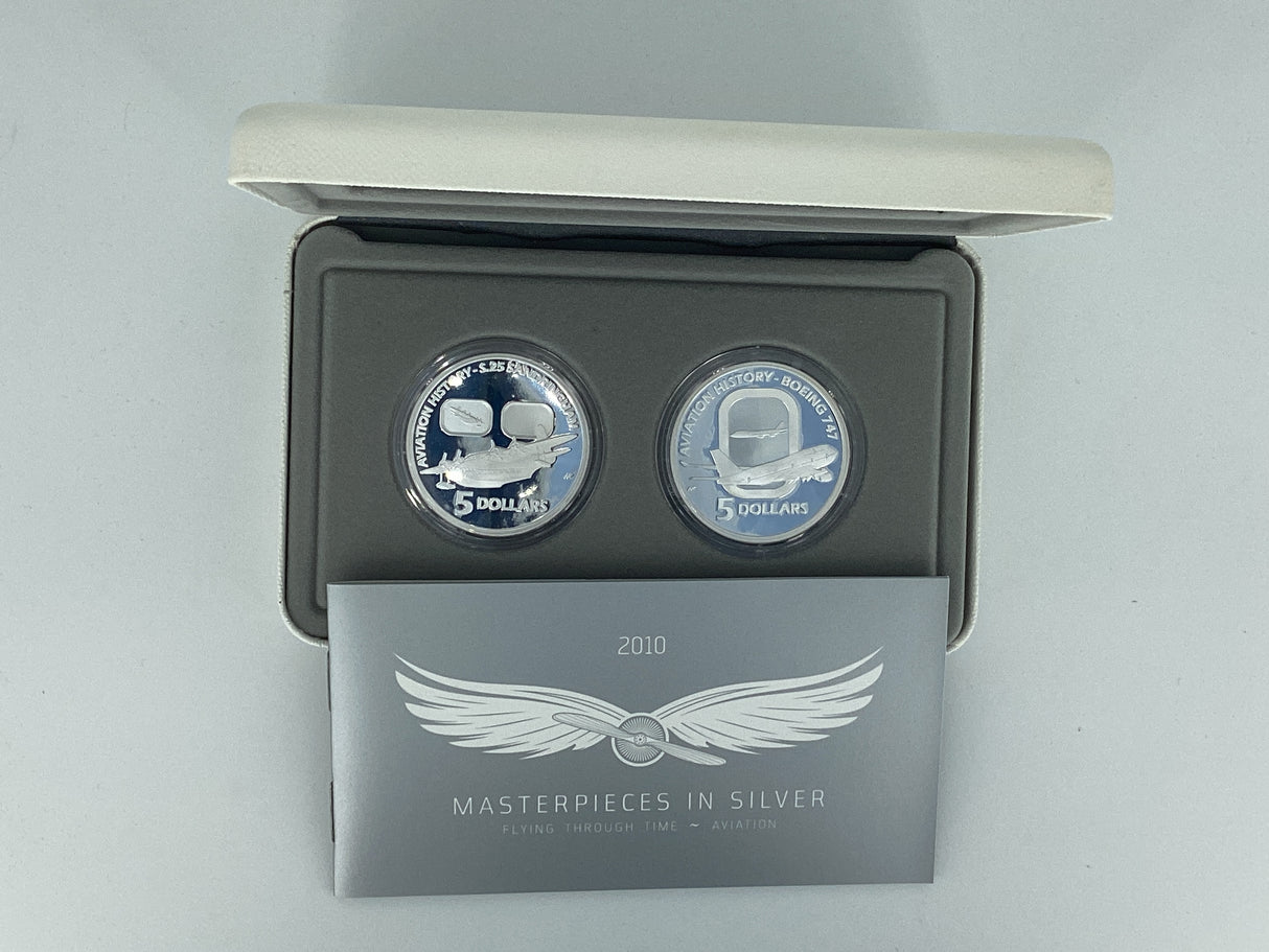 2010 Masterpieces in Silver. Aviation. Flying Through Time. Two Coin Silver Set