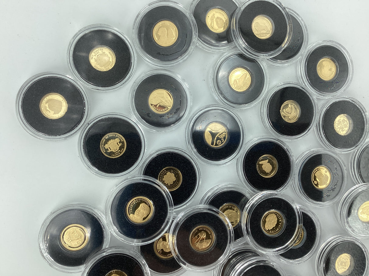 2005- The Smallest Gold Coins of the World. Multiple Countries. 0.5 Grams of Pure Gold in Each Coin.