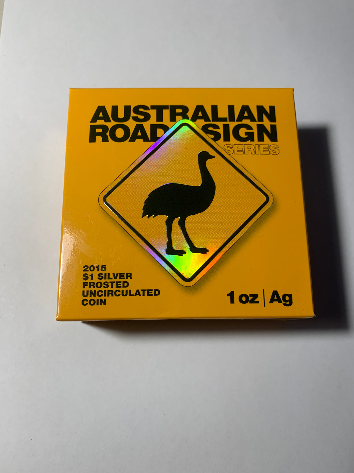 2015 $1 Silver Frosted Uncirculated Coin. Australian Road Sign Series. Emu.