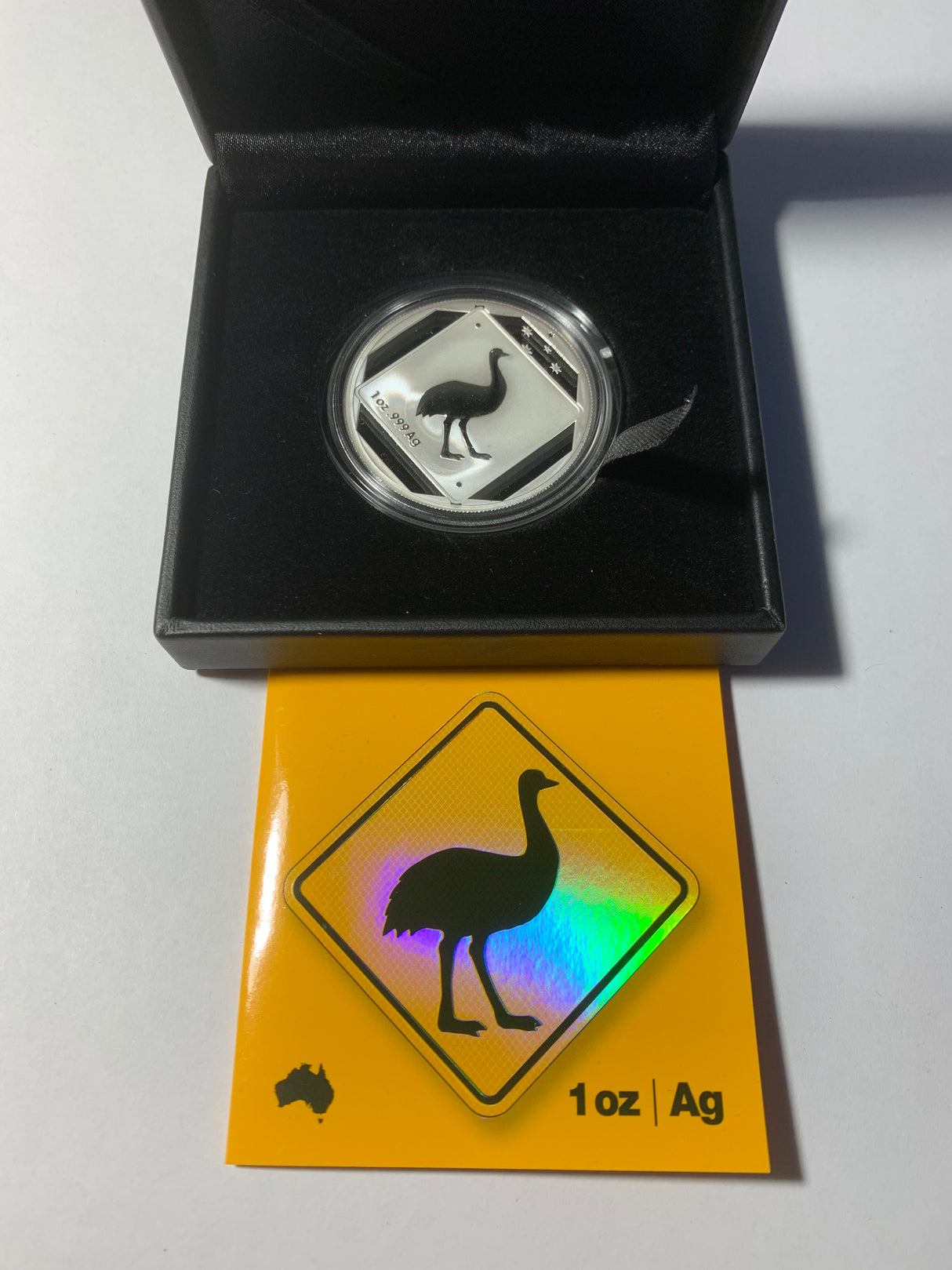 2015 $1 Silver Frosted Uncirculated Coin. Australian Road Sign Series. Emu.