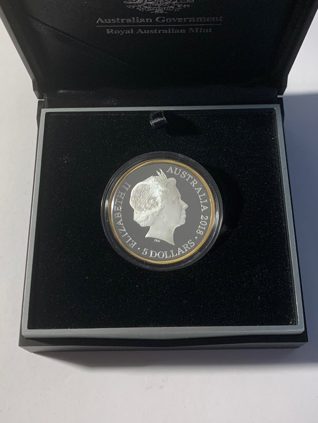 2018 $5 Fine Silver Selectively Gold Plated Proof Coin. Gold Coast Commonwealth Games.