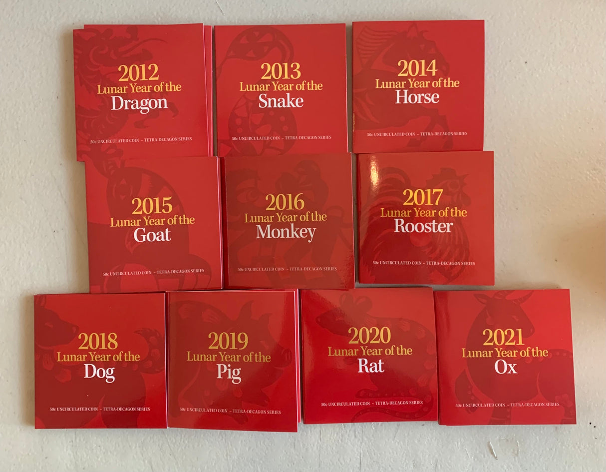 2012-2021 Set Of 10 x 50c Lunar Year Coins