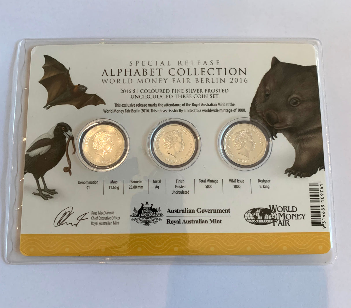 2016 Alphabet Collection WMF Berlin Special Release. $1 Silver 3 Coin Set