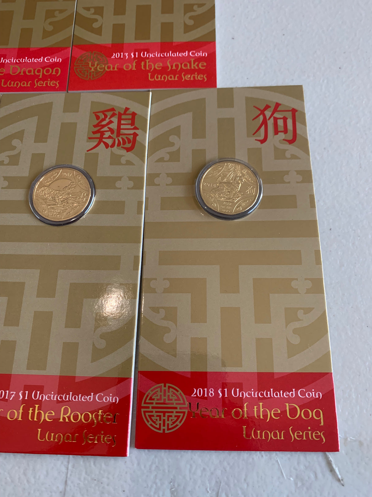 2010-2018 Set Of 9 Lunar $1 Uncirculated Carded Coins.