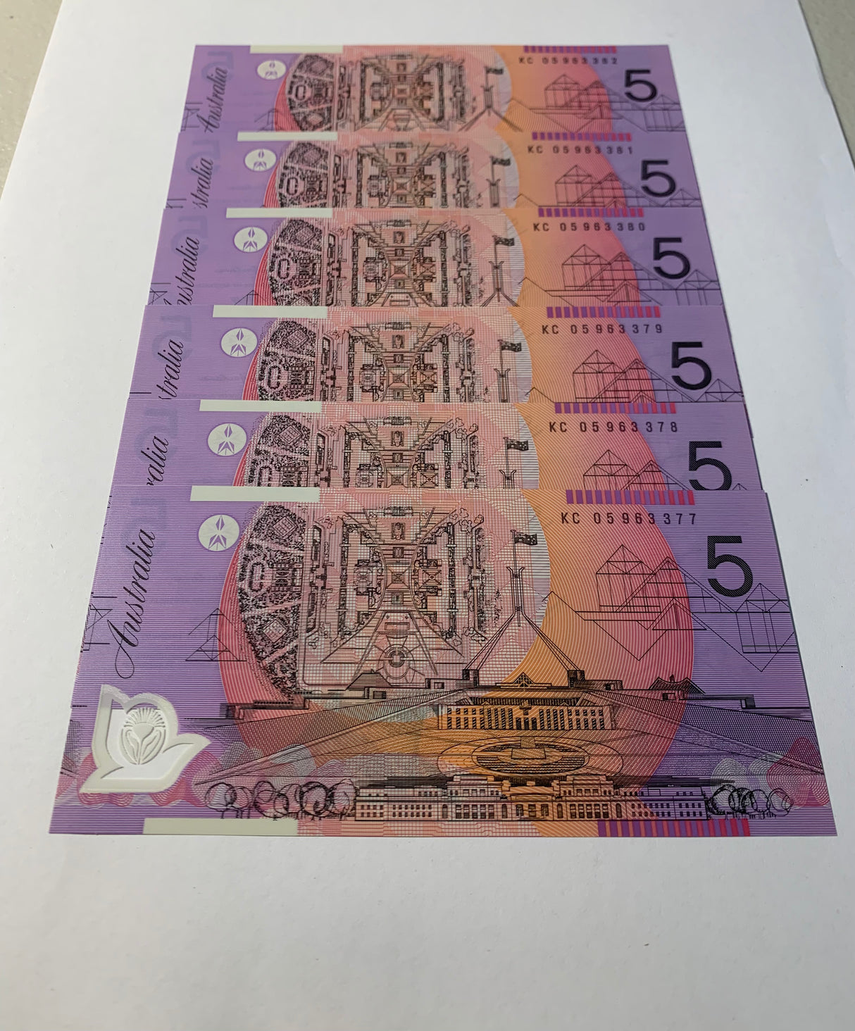 2005 $5 Last Prefix Banknote. Uncirculated. Run of 6. R220cL.