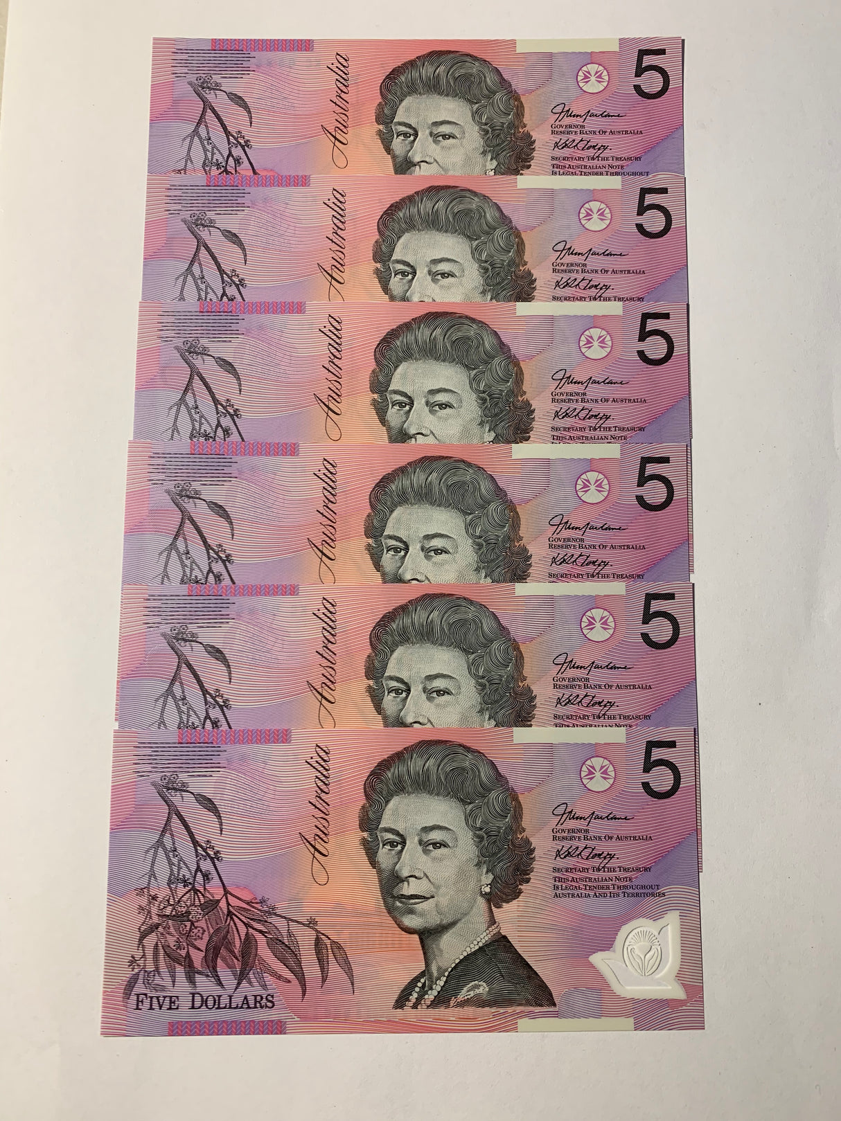 2005 $5 Last Prefix Banknote. Uncirculated. Run of 6. R220cL.