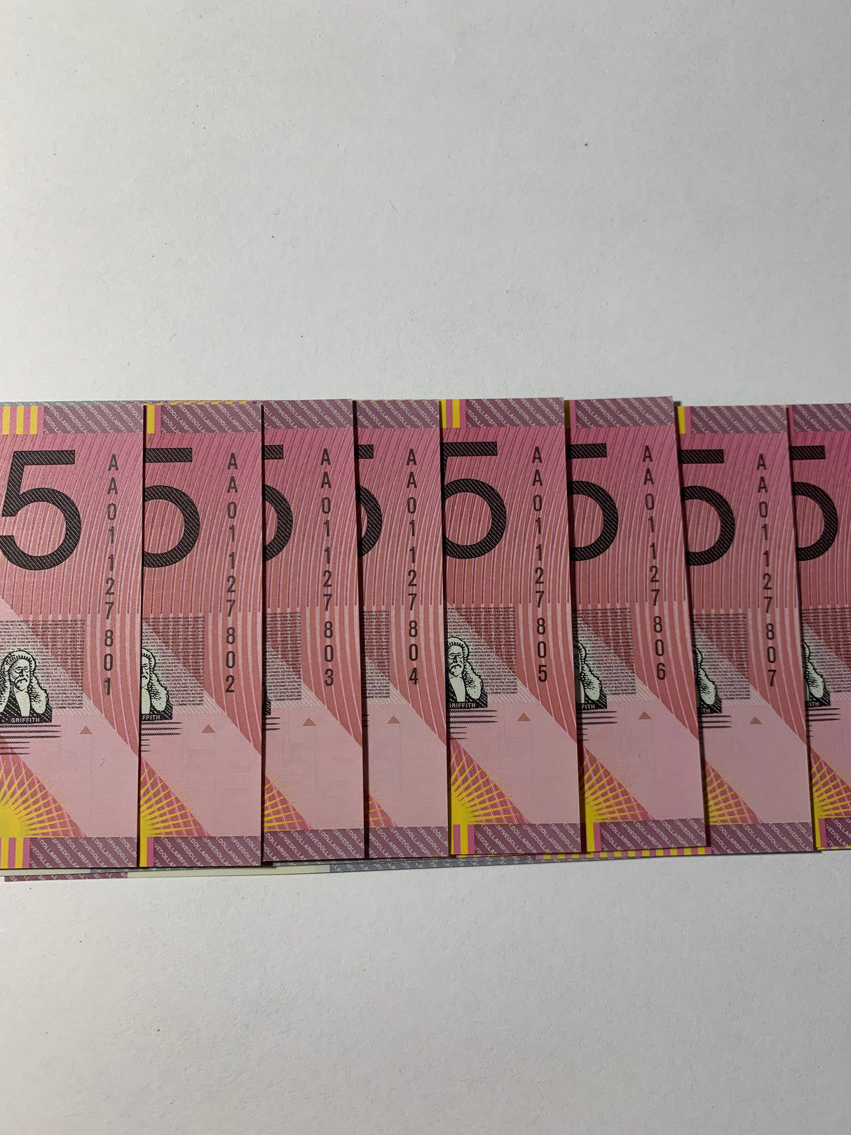 2001 $5 First Prefix Banknote. Uncirculated. Run of 10. R219F