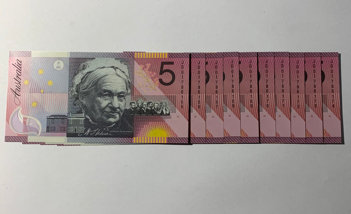 2001 $5 Last Prefix Banknote. Uncirculated. Run of 10. R219L