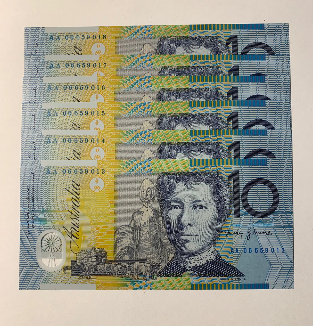 2006 $10 First Prefix Banknote. Uncirculated. Run of 6. R320cF