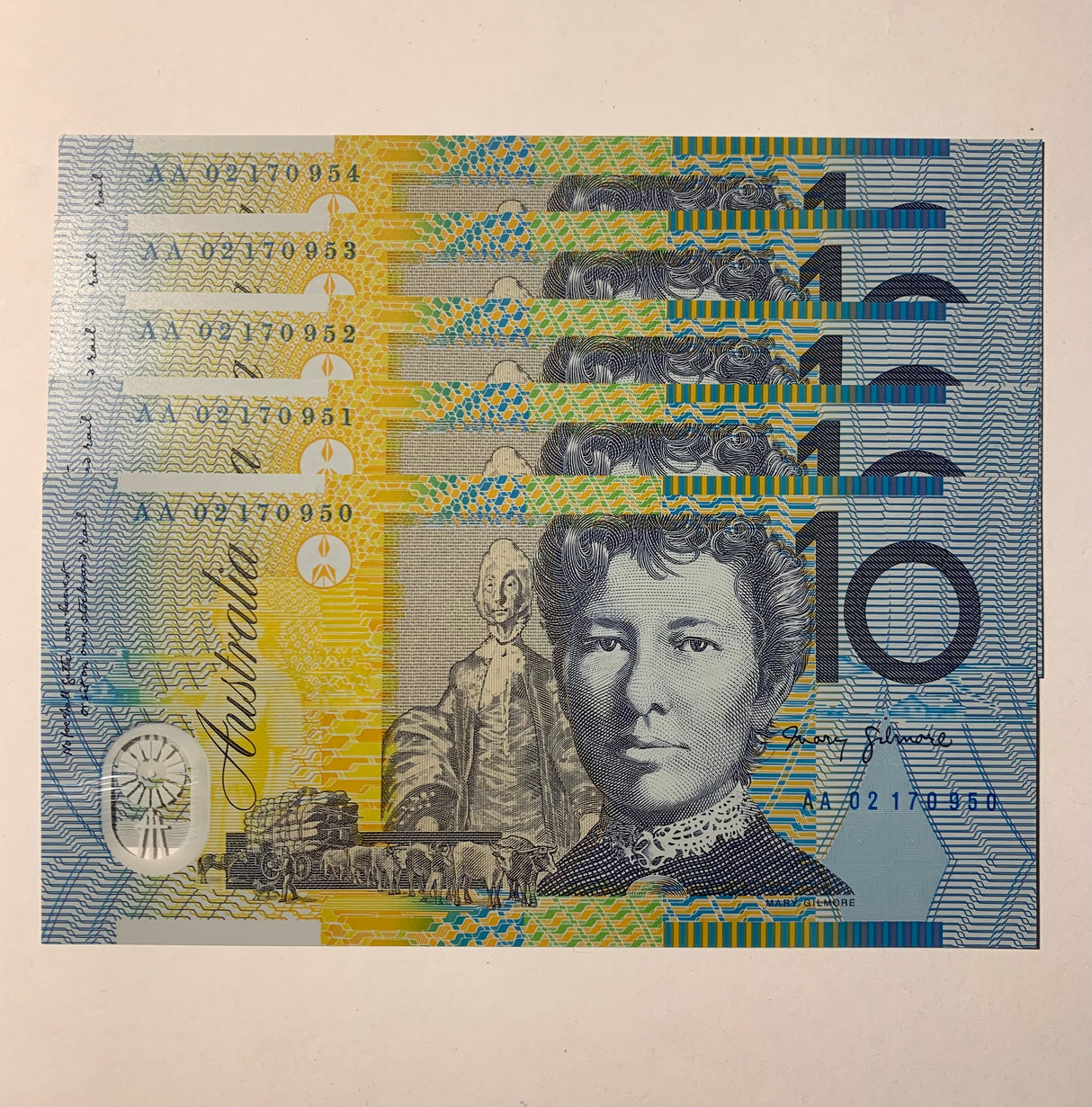 2002 $10 First Prefix Banknote. Uncirculated. Run of 5. R320aF