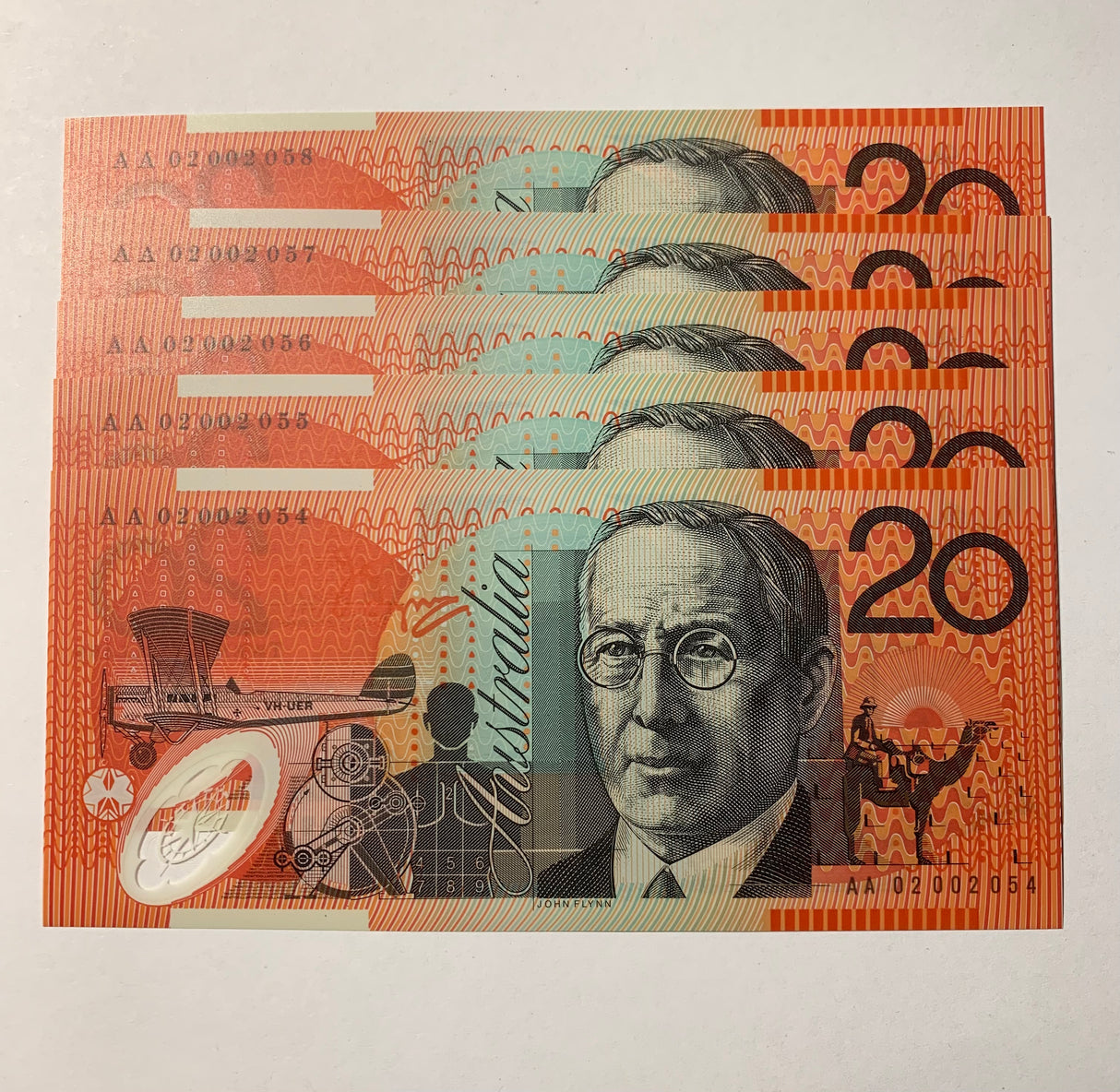 2002 $20 First Prefix Banknote. Uncirculated. R420aF. Run of 5. R420aF