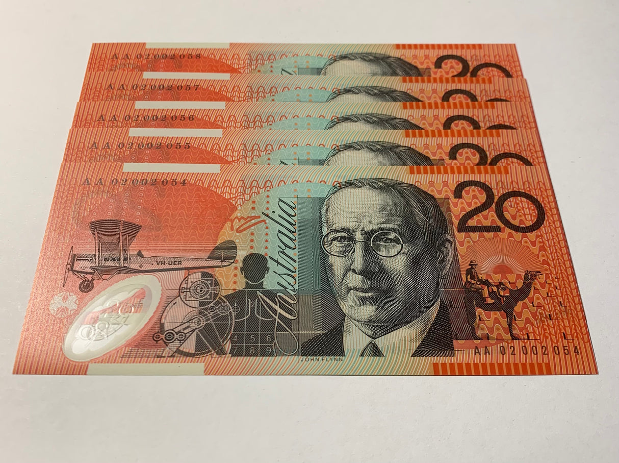 2002 $20 First Prefix Banknote. Uncirculated. R420aF. Run of 5. R420aF