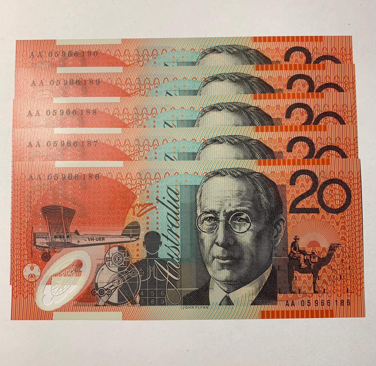 2005 $20 First Prefix Banknote. Uncirculated. Run of 5. R420cF