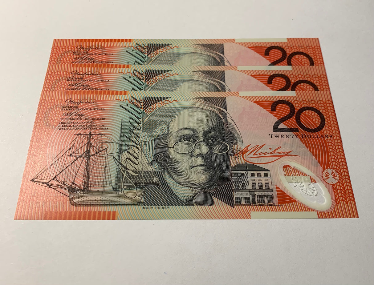 2002 $20 Last Prefix Banknote. Uncirculated. Run of 3. R420aF.