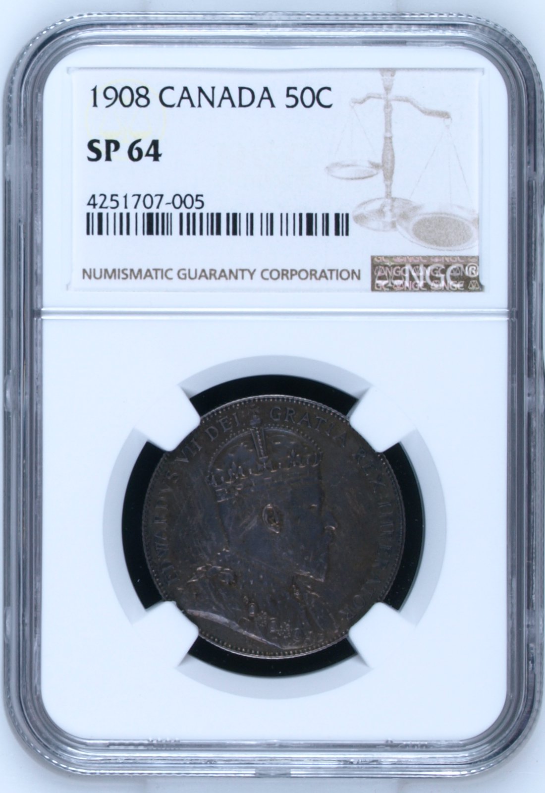 1908 Canadian Specimen 50c - NGC SP64 (Top Pop)