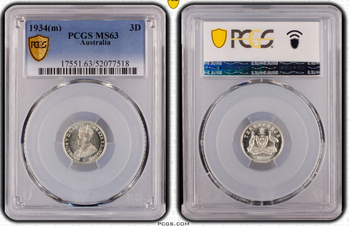 1934m Threepence. PCGS MS63