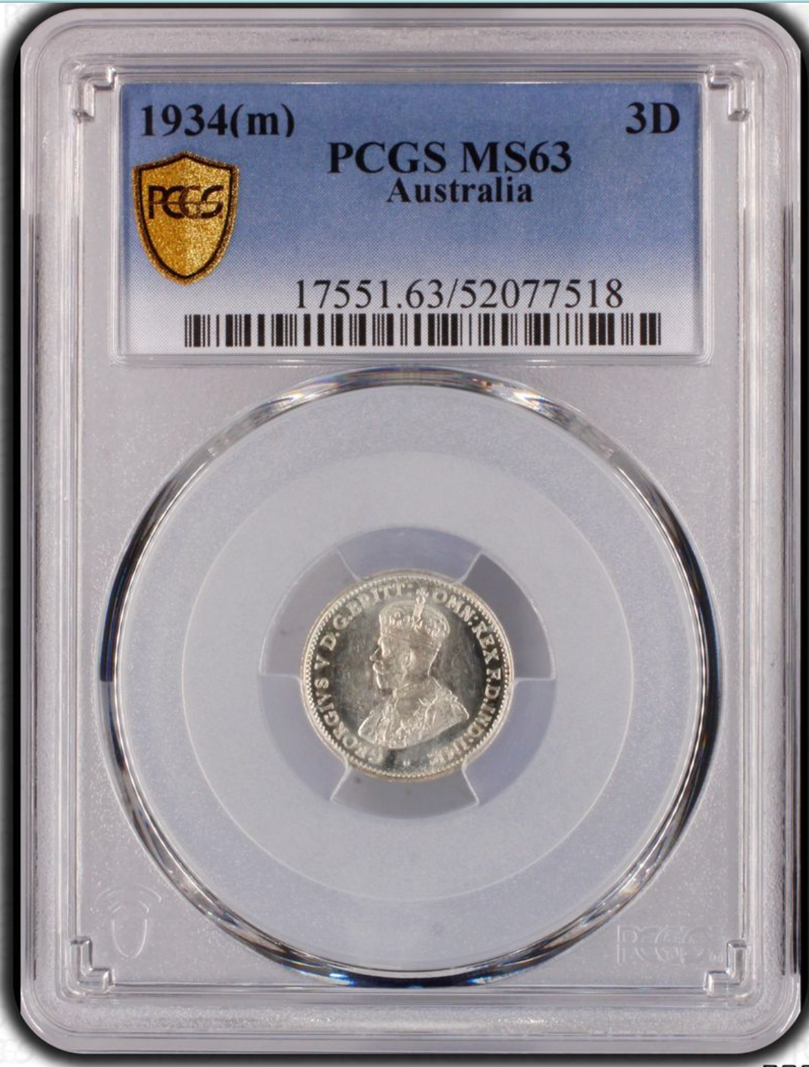 1934m Threepence. PCGS MS63