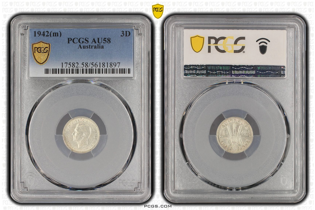 1942(m) Threepence PCGS AU58.